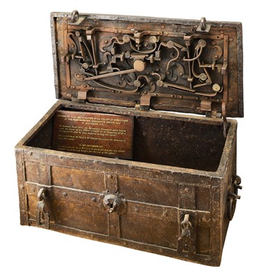Lot 217 - AN IRON STRONGBOX, 17TH CENTURY, PROBABLY GERMAN