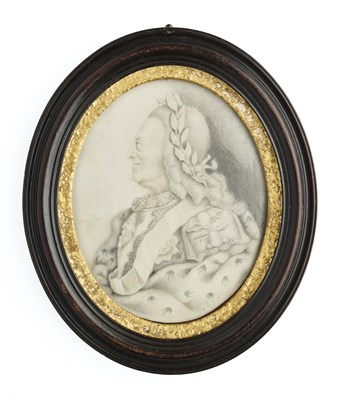 Lot 285 - A PROFILE BUST MINIATURE PORTRAIT OF GEORGE II, AFTER JOHN SIGISMUND TANNER (1705-1775), CIRCA 1740