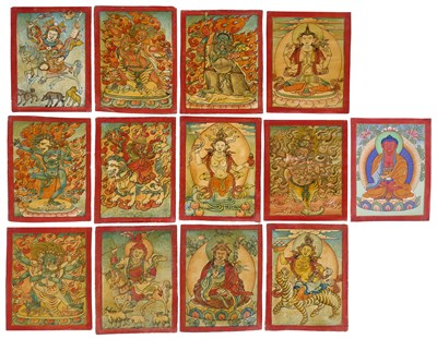 Lot 147 - A GROUP OF THIRTEEN SMALL BUDDHIST PAINTINGS OF DEITIES, TIBET, CIRCA 1900