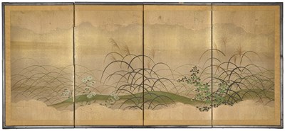 Lot 166 - A JAPANESE FOUR-FOLD TABLE-TOP SCREEN, 20TH CENTURY