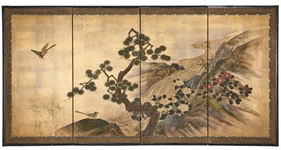 Lot 168 - A JAPANESE FOUR-FOLD SCREEN, 19TH CENTURY