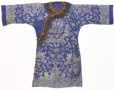 Lot 60 - A CHINESE BLUE AND SILVER SILK 'DRAGON' ROBE, QING DYNASTY, 19TH CENTURY