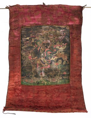 Lot 151 - A THANG-KA DEPICTING LHA-MO ON HER MULE, TIBET, 19TH CENTURY
