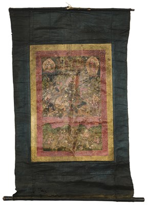 Lot 143 - A THANG-KA DEPICTING LHA-MO ON HER MULE, TIBET, 19TH CENTURY