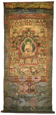Lot 154 - A THANG-KA DEPICTING BUDDHA, TIBET, LATE 18TH CENTURY