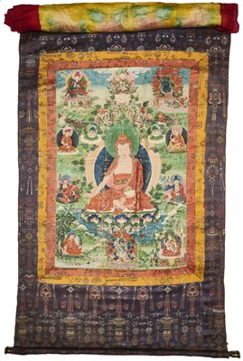 Lot 149 - A SINO-TIBETAN THANG-KA DEPICTING A LAMA, 19TH CENTURY