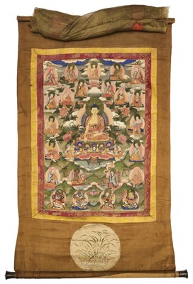 Lot 153 - A THANG-KA DEPICTING BUDDHA, TIBET, 19TH CENTURY