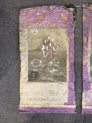 Lot 142 - A PAIR OF SINO-TIBETAN THANG-KAS DEPICTING THE EIGHTEEN ARHATS, 18TH CENTURY