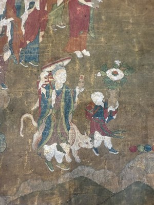 Lot 142 - A PAIR OF SINO-TIBETAN THANG-KAS DEPICTING THE EIGHTEEN ARHATS, 18TH CENTURY