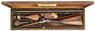 Lot 299 - A CASED 18 BORE PERCUSSION D.B. SPORTING GUN BY JOHN BLISSETT, 321 HIGH HOLBORN, LONDON