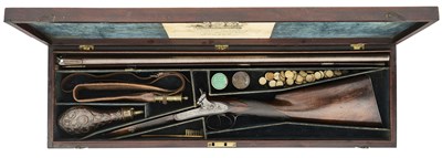 Lot 292 - A CASED 14 BORE PERCUSSION D.B. SPORTING GUN, BY SAMUEL NOCK