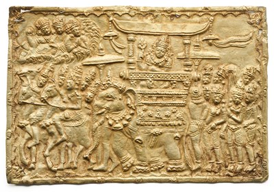 Lot 282 - A JAVANESE GOLD REPOUSSE PLAQUE, INDONESIA, CIRCA 12TH CENTURY