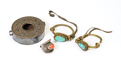 Lot 235 - A GROUP OF TIBETAN METAL OBJECTS, 19TH CENTURY
