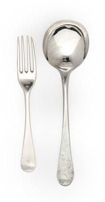Lot 151 - A SET OF TWELVE GEORGE III SILVER DESSERT FORKS AND FOUR LARGE SPOONS, THOMAS & WILLIAM CHAWNER, LONDON, 1768