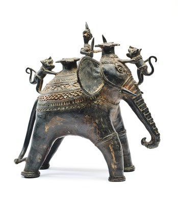 Lot 36 - A BASTAR BRONZE FIGURE OF AN ELEPHANT, CENTRAL INDIA, 19TH/20TH CENTURY
