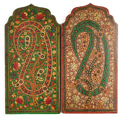 Lot 130 - TWO PAINTED WOOD PANELS, KASHMIR, LATE 19TH CENTURY
