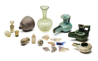 Lot 62 - A COLLECTION OF MOSTLY ISLAMIC GLASS AND POTTERY VESSELS AND FRAGMENTS, 4TH-14TH CENTURIES