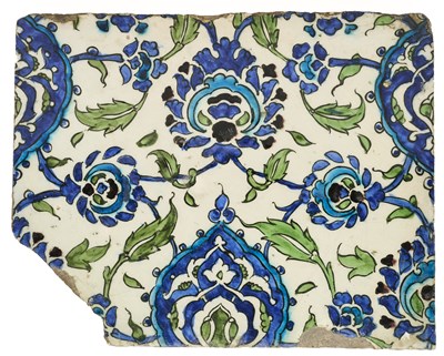 Lot 108 - A FRAGMENTARY DAMASCUS TILE, OTTOMAN SYRIA, LATE 16TH CENTURY