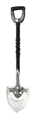 Lot 191 - A VICTORIAN SILVER AND EBONY CEREMONIAL SPADE, SIBRAY, HALL & CO. FOR MAPPIN & WEBB LTD. , LONDON, 1899