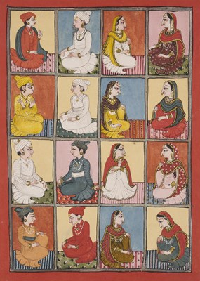 Lot 26 - A DEPICTION OF SIXTEEN COURTLY FIGURES, MANDI, CIRCA 1780-90