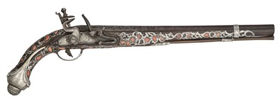 Lot 23 - A RARE ALGERIAN 18-BORE FLINTLOCK HOLSTER PISTOL, LATE 18TH/EARLY 19TH CENTURY
