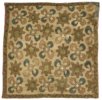 Lot 229 - A SILK EMBROIDERED KERCHIEF, AZERBAIJAN, CIRCA 18TH CENTURY