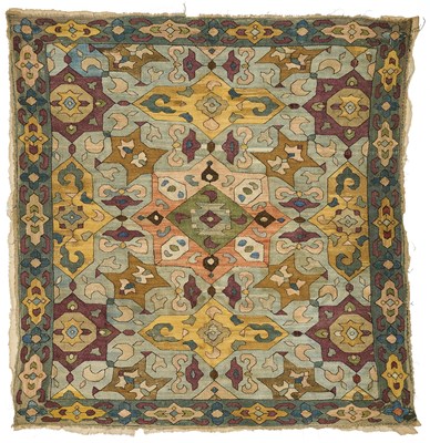Lot 228 - A SILK EMBROIDERED PANEL, AZERBAIJAN, 18TH CENTURY