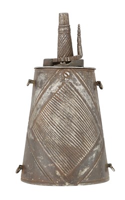 Lot 82 - AN ITALIAN POWDER-FLASK FORMED ENTIRELY OF STEEL, LAST QUARTER OF THE 16TH CENTURY