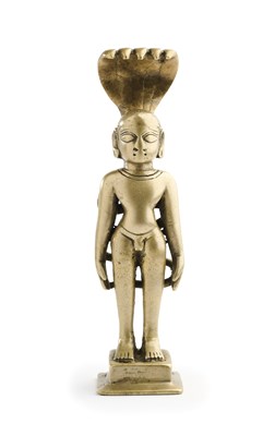 Lot 184 - A JAIN BRONZE FIGURE OF SUPARSVANATHA, WESTERN DECCAN, 15TH/16TH CENTURY