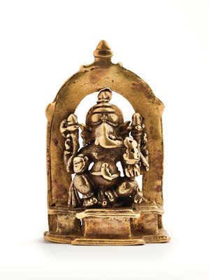 Lot 181 - AN EARLY BRONZE FIGURE OF GANESHA, KARNATAKA, CIRCA 12TH / 13TH CENTURY