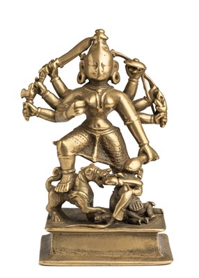 Lot 187 - A BRONZE FIGURE OF DURGA MAHISASURAMARDINI, WESTERN DECCAN, 17TH / 18TH CENTURY