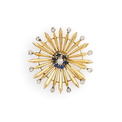 Lot 420 - GOLD, SAPPHIRE AND DIAMOND PENDANT, 1963