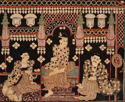 Lot 479 - TWO APPLIQUE AND PAINTED COTTON AND FELT PANELS (KALAGA), BURMA (NOW MYANMAR), 19TH CENTURY