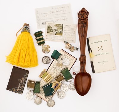 Lot 626 - NINE ARCHERY MEDALS, A WOODEN SPOON, AND FURTHER ARCHERY MEMORABILIA, 19TH/20TH CENTURY