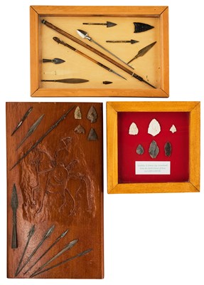 Lot 618 - A FRAMED GOUP OF SIX NEOLITHIC AND BRONZE AGE ARROWHEADS FROM THE NORTH DOWNS OF KENT