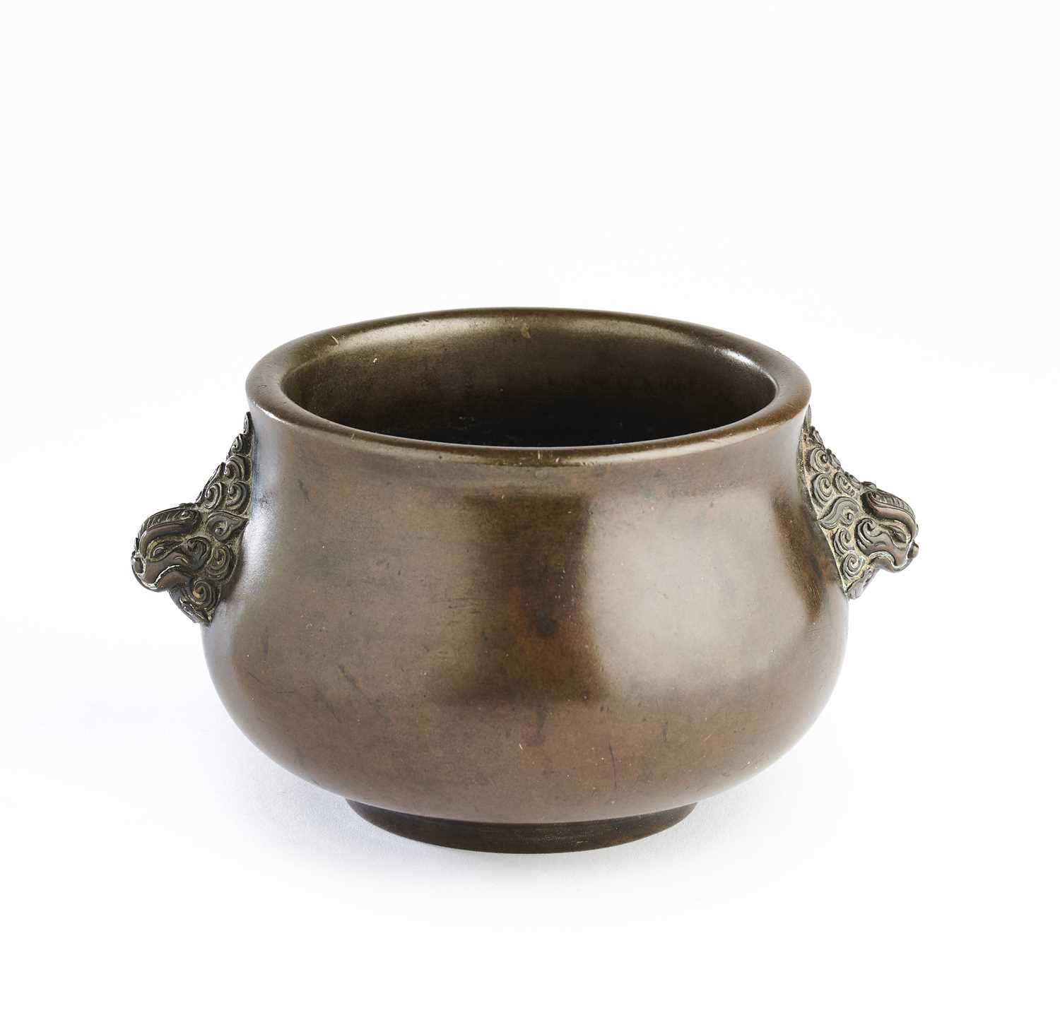 Lot 23 - A CHINESE BOMBE-FORM BRONZE CENSER, 17/18TH CENTURY