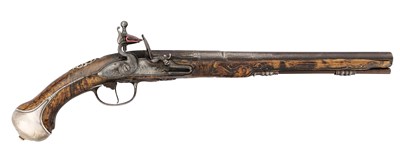 Lot 49 - A RARE 22 BORE FLINTLOCK SILVER-MOUNTED FLINTLOCK HOLSTER PISTOL BY I. COSINS OF LONDON, CIRCA 1680