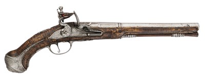 Lot 44 - AN 18 BORE FLINTLOCK HOLSTER PISTOL BY J. COSENS OF LONDON, CIRCA 1680