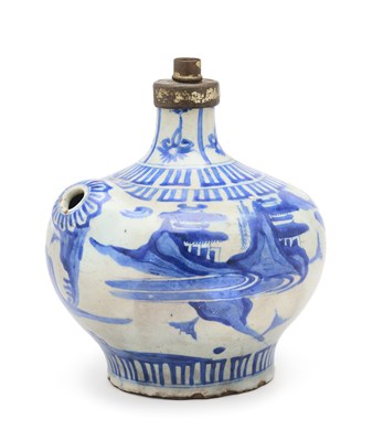 Lot 111 - A SAFAVID BLUE AND WHITE KENDI, PERSIA, 17TH CENTURY