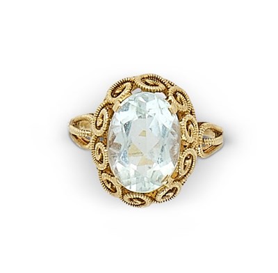 Lot 405 - AQUAMARINE RING, 1960s