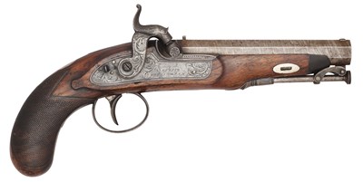 Lot 384 - A 32 BORE PERCUSSION TRAVELLING PISTOL SIGNED JACKSON, NOTTINGHAM, MID-19TH CENTURY