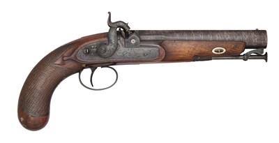 Lot 385 - A PERCUSSION TRAVELLING PISTOL OF CARBINE BORE BY J. BLANCH, LONDON, MID-19TH CENTURY
