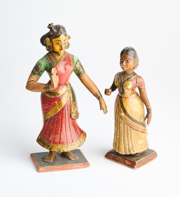 Lot 457 - TWO PAINTED WOOD FIGURES OF WOMEN, KONDAPILLY, DECCAN, INDIA, LATE 19TH CENTURY