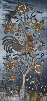 Lot 459 - A PAIR OF SILVER SEQUINNED AND APPLIQUE SATIN PANELS, INDIA, CIRCA 1900