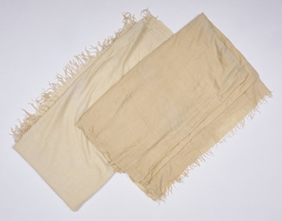 Lot 169 - TWO MONOCHROME KASHMIR WOVEN WOOL SHAWLS, 19TH CENTURY