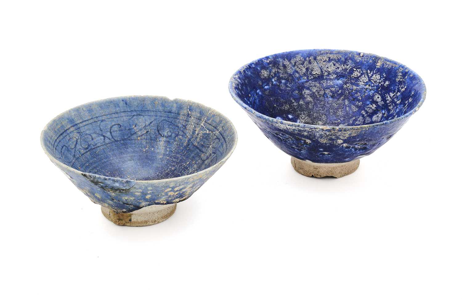 Lot 354 - TWO KASHAN COBALT BLUE GLAZED BOWLS, PERSIA, CIRCA 12TH CENTURY