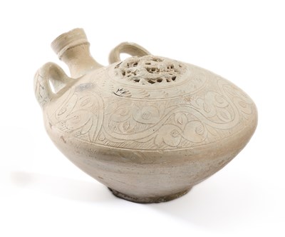 Lot 344 - A LARGE UNGLAZED POTTERY FLASK, NORTH-EASTERN PERSIA, 14TH-15TH CENTURY