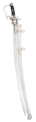 Lot 104 - A RARE BELGIAN GOOSENS PATENT COMBINED CAVALRY SABRE AND 100 BORE PIN-FIRE SIX-SHOT REVOLVER