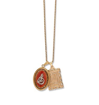 Lot 376 - ROPE WORK CHAIN AND TWO PENDANTS