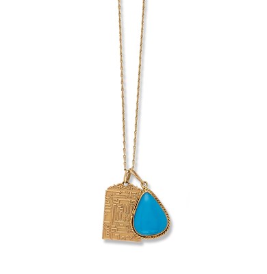 Lot 377 - BARLEYCORN CHAIN AND TWO PENDANTS